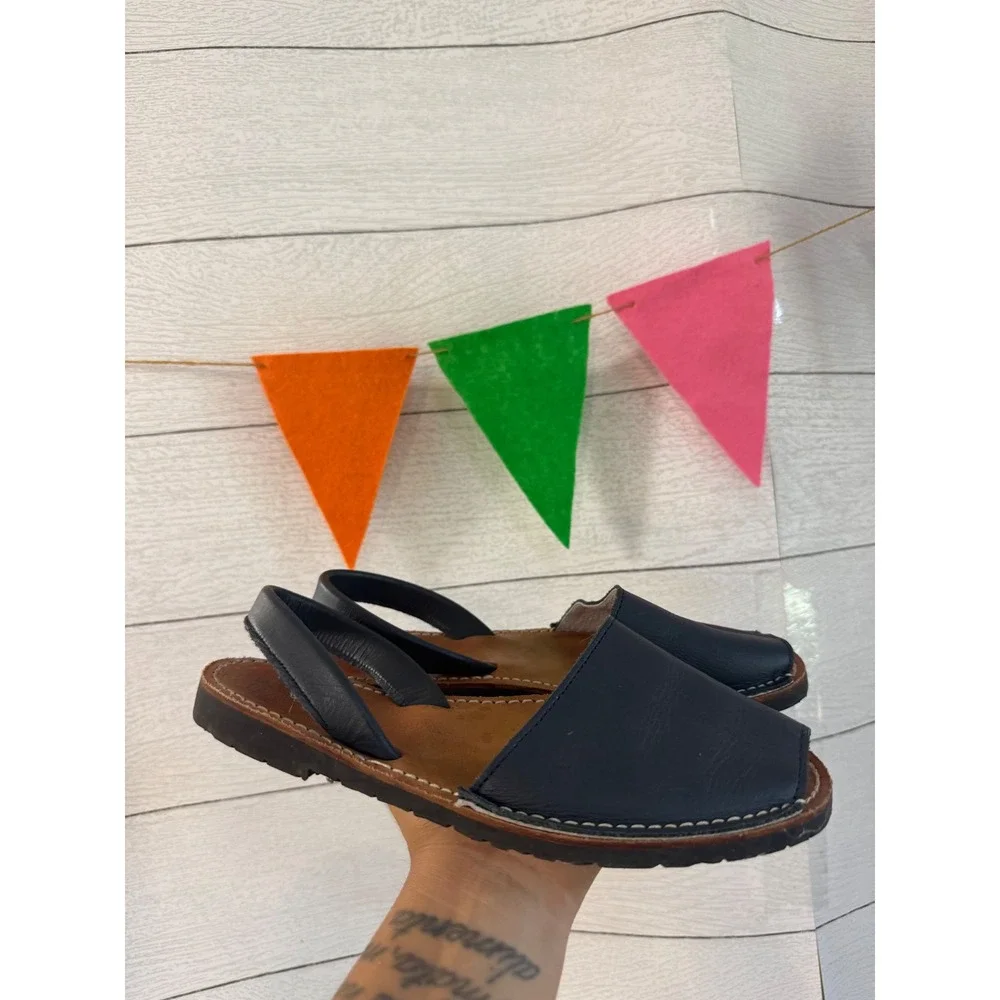Avarca Menorca Navy Blue Leather Slingback Peep Toe Sandals Spain Size 37 US 6